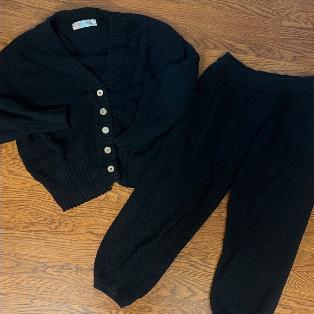 Free People Black Knit Cardigan and Joggers Set